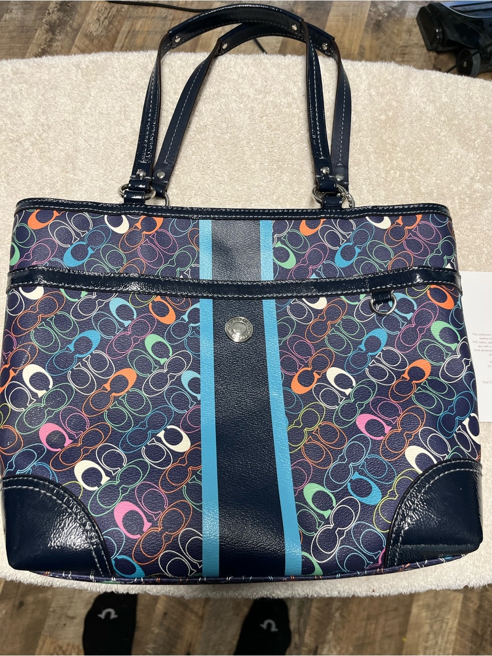 Coach Navy Multicolor Patterned Tote Bag